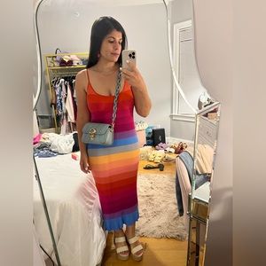 Banana Republic Rainbow Striped Knit Midi Dress Small Petite